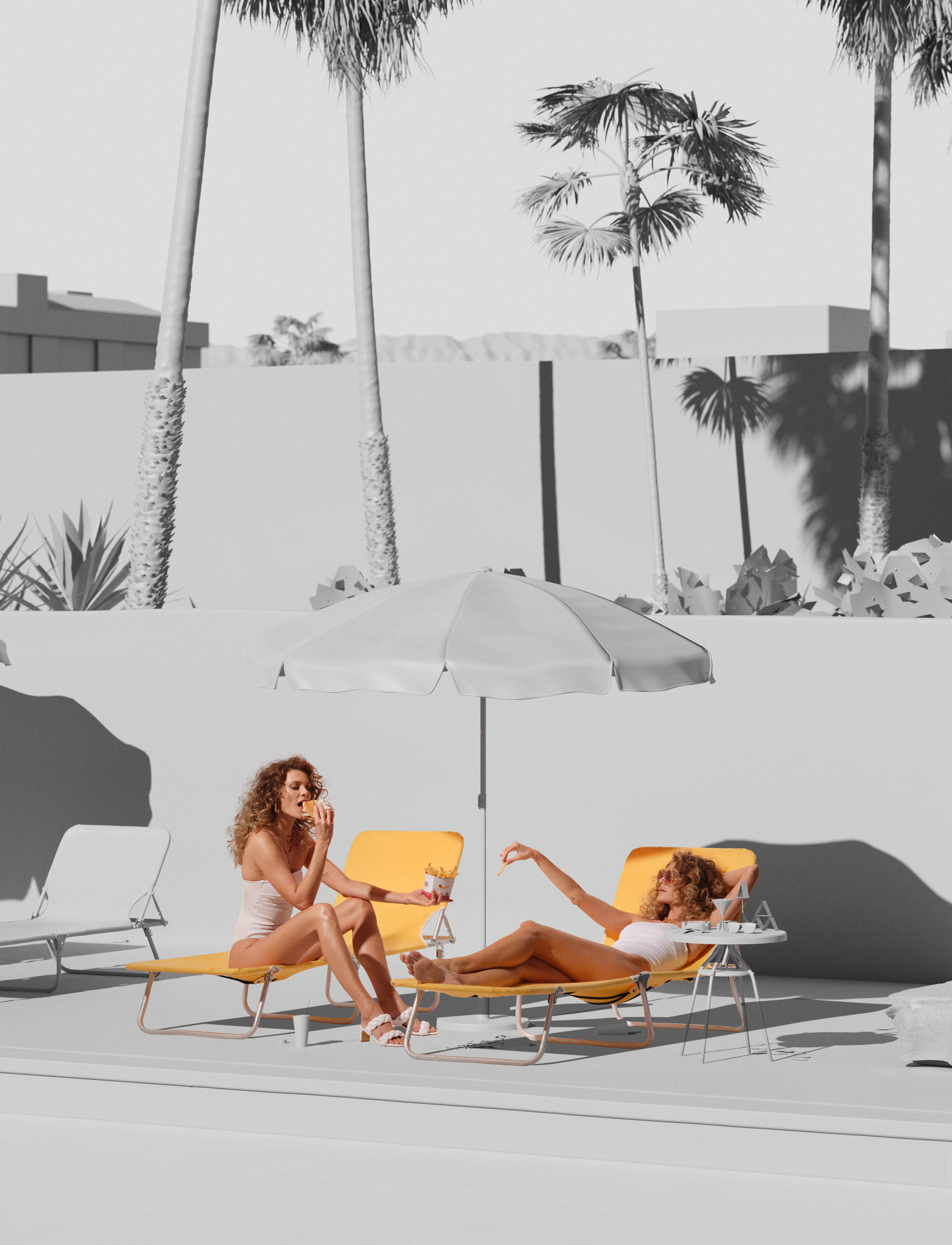 Haze — Sun loungers, work-in-progress clay render