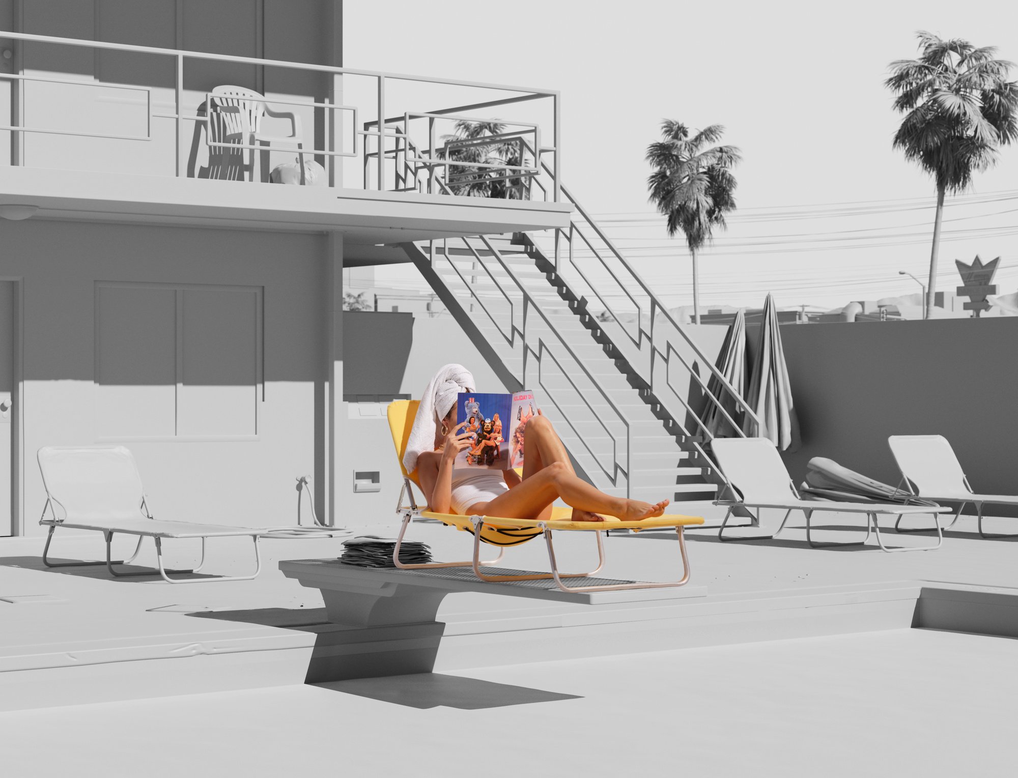 Haze — Poolside, work-in-progress clay render