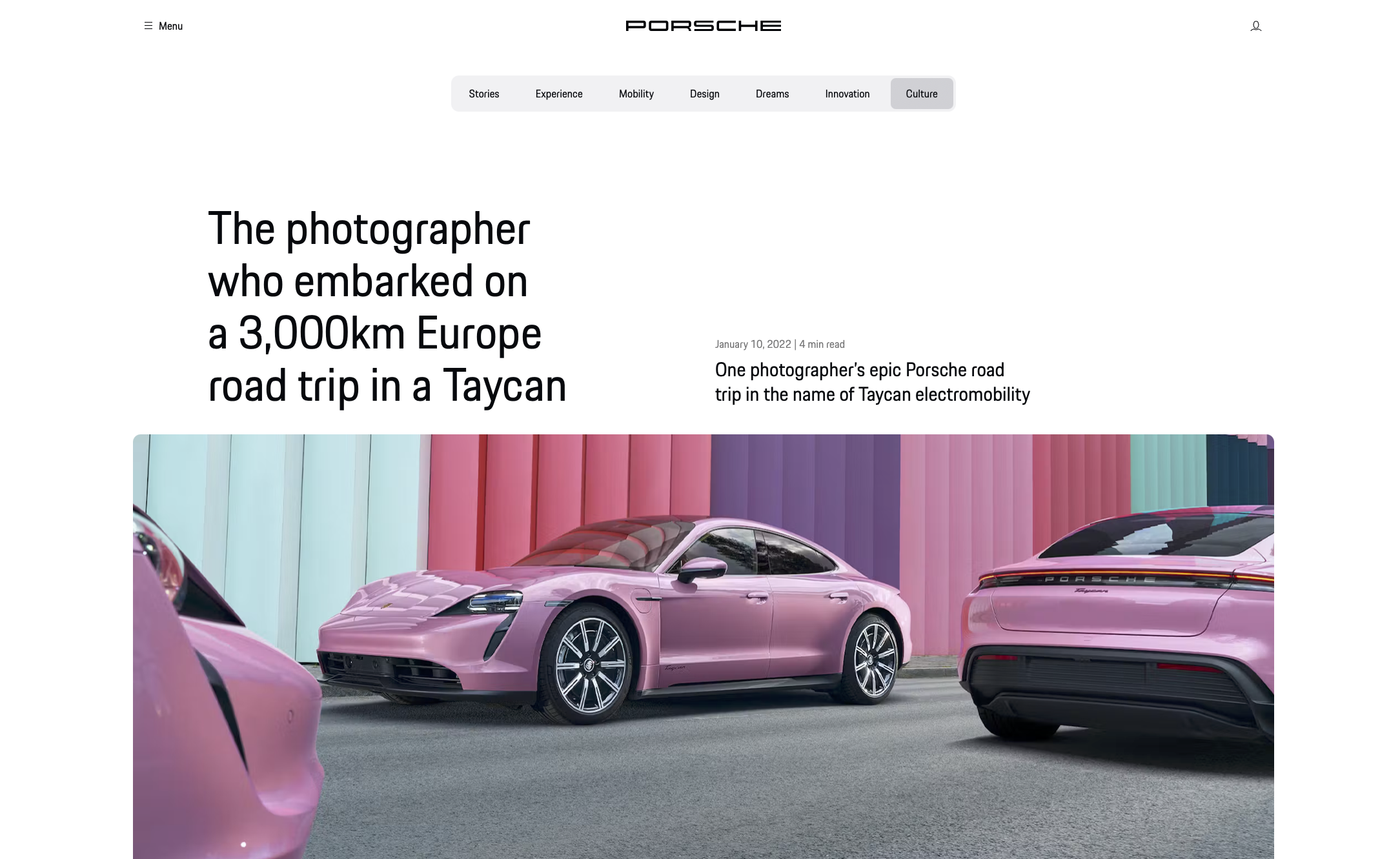 Porsche Stories article about Tomek Mąkolski’s 3,000-kilometre Taycan road trip